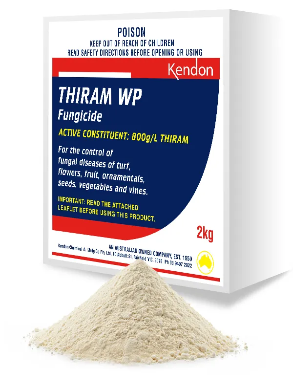 Kendon Thiram 800 WP 2kg fungicide pack for fungal disease control in commercial crops, turf, and home gardens.