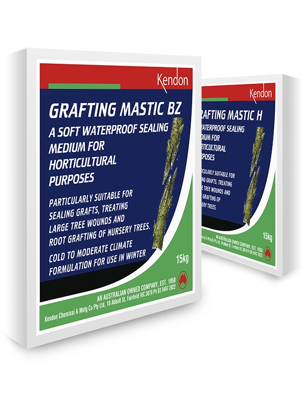Kendon Grafting Mastic BZ & H Compound packs, a waterproof plant wound sealant for sealing grafts and tree pruning cuts.